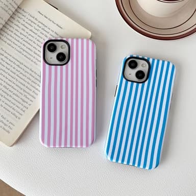 Longlayss Compatible with iPhone 13/14 Case Cute Aesthetic Striped Phone Case for Women Girl Shockproof Slim TPU and Hard PC Protective Cover (Pink) - Image 6