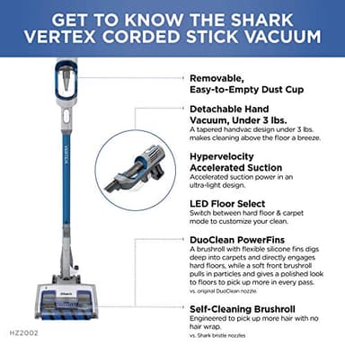 Shark | Corded Stick Vacuum Cleaner | Vertex Ultralight | Removable Handheld Vacuum | Pet Hair Vacuum for Carpet and Hard Floor | Powerful Suction | No Hair Wrap | 3 Attachments Included | HZ2002 - Image 13