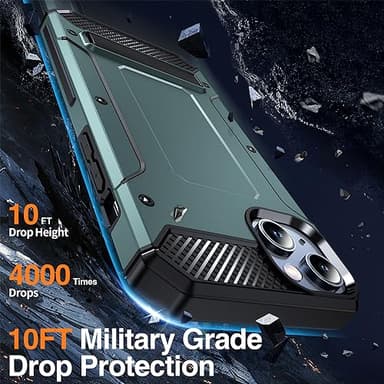 HNHYGETE for iPhone 13 Case with Screen Protector, Rugged Heavy Duty Drop Protection Defender Back Cover for iPhone 14 (Green) - Image 3