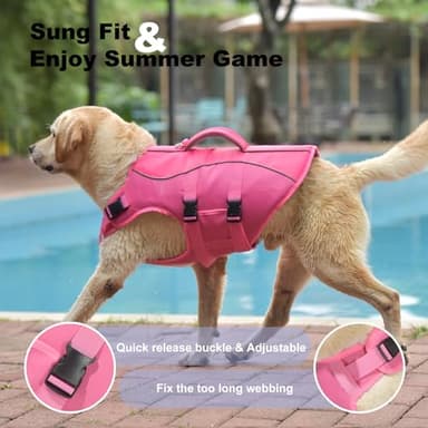 Petglad Dog Life Jacket, Reflective Dog Harness Life Vest with Rescue Handle for Swimming Boating, Adjustable High Buoyancy Flotation Swim Vest for Small Meium Large Dogs - Pink, M - Image 5