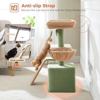 PETEPELA Cactus Cat Tree for Indoor Cats, 32'' Small Cat Tower Cat Condo with Sisal Scratching Ramp, Cozy Hammock and Removable Top Bed Perch for Kittens, Green - Image 6