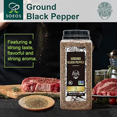 Soeos Table Ground Black Pepper, 18 oz (510g) Non-GMO, Freshly Peppercorn Powder Bulk, Packed to Keep Peppers Fresh, Ready to Use Peppercorns for Refill, Regular - Image 3