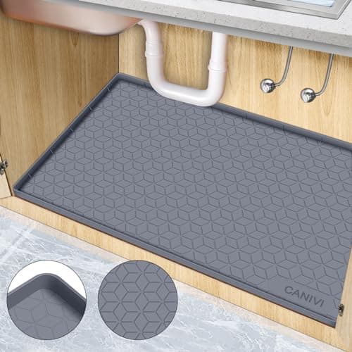 CANIVI Under Sink Mat, 34" x 22" Waterproof Silicone Under Sink Tray for Kitchen & Laundry Cabinets, Kitchen Cabinet Shelf Protector, Up to 3.3 Gallons Liquid, Fits 36 inch Standard Cabinet(Grey) - Image 1