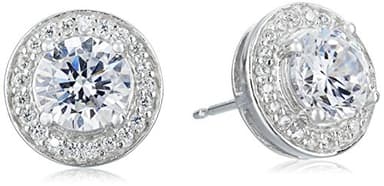 Amazon Essentials womens Sterling Silver Cubic Zirconia Halo Pendant Necklace and Stud Earrings Jewelry Set (previously Amazon Collection) - Image 3