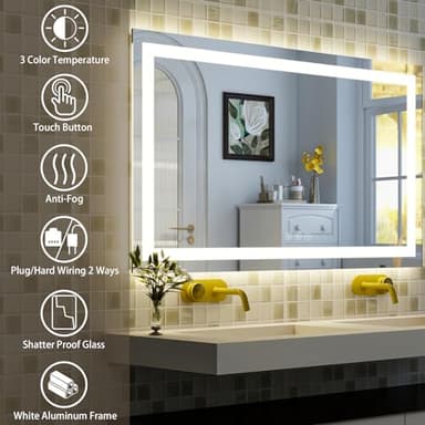 XRAMFY 55'' x 30'' LED Bathroom Mirror with Lights, Wall Mirror with Front and Backlight, 3 Colors Vanity Mirror with Lights, Anti-Fog Wall Mirror for Bathroom - Image 3