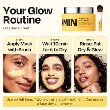 Gleamin Vitamin C Clay Mask for Dark Spots, Turmeric Clay Face Mask Skin Care, Deeply Cleanses & Refines Pores, Brightens Uneven Tone and Helps Improve Post-Blemish Scarring & Texture, Up to 20 Uses - Image 6