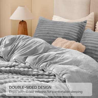 BEDELITE Fleece Queen Comforter Set -Super Soft & Warm Fluffy Light Grey Bedding, Luxury Fuzzy Heavy Bed Set for Winter with 2 Pillow Cases - Image 5
