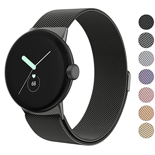 Amzpas Metal Band Compatible with Google Pixel Watch Bands for Women Men, Stainless Steel Mesh Loop Adjustable Wristband Replacement Strap for Google Pixel Watch 1/2 / 3 41mm Band (Black) - Image 1