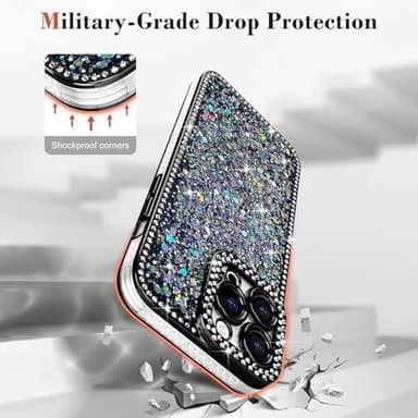 Lafunda for iPhone 15 Pro Max Case Glitter, Luxury Shiny Bling Sparkly Bumper Cover with Crystal Diamonds for Women Girls Soft Slim Shockproof Protective Phone Case for iPhone 15 Pro Max 6.7", Black - Image 3