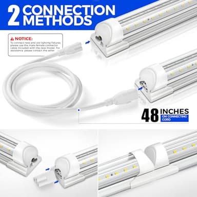Barrina 8FT LED Shop Lights, 72W 10000LM 6500K, Clear Cover Linkable Tube Light, T8 V Shape Ceiling Lights for Garage, Warehouse, Workshop, 10 Pack - Image 7