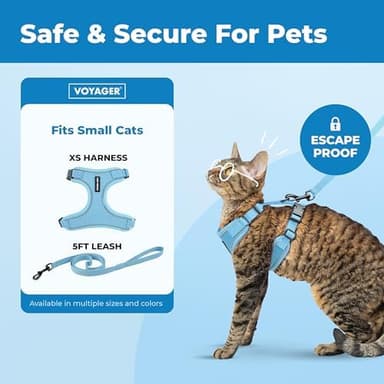 Voyager Escape Proof Cat Harness and Leash Set with Reflective Stitching, Neoprene Handle 5ft - Supports Small, Medium and Large Cats, Kittens for Walking by Best Pet Supplies - Baby Blue, XS - Image 3