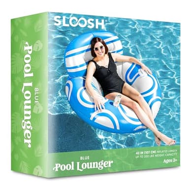 Sloosh Inflatable Pool Floats Lounger - Pool Floaties Blow Up Air Sofa Floating Chair with Big Backrest, Heavy Duty River Tubes Summer Lake Beach Water Float Raft Floaty for Adults (Blue White) - Image 7