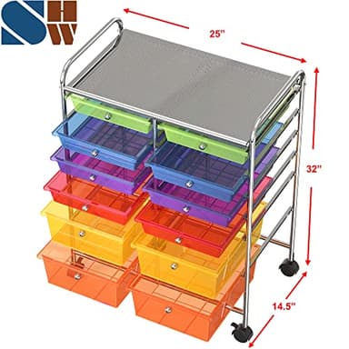 Simple Houseware Utility Cart with 12 Drawers Rolling Storage Art Craft Organizer, Multicolor - Image 3