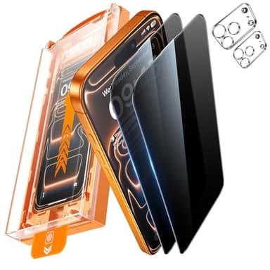 UNBREAK TOP 9H+ Glass 2+2 Packs for iPhone 17 Pro Privacy Screen Protector with Camera Lens Protector [Zero Bubble][10X Military Protection] 17 Pro Tempered Glass Full Edge Coverage, Case-Friendly - Image 1