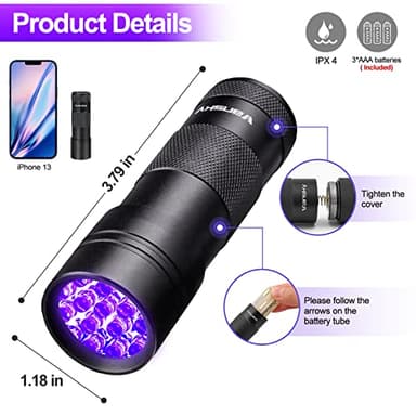 Black Light UV Flashlight,Vansky Blacklight 12 LED Urine Detector For Dog/Cat/Pet Urine & Dry Stains and Bed Bug On Carpets/Rugs/Floor,Matching with Pet Odor Eliminator - Image 8