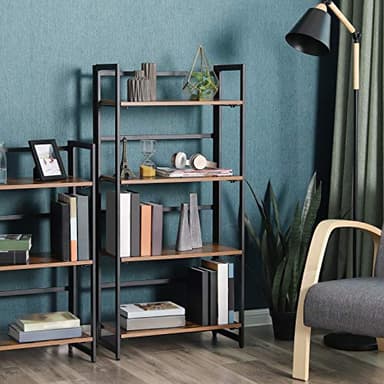 VASAGLE Industrial Bookshelf, Folding Bookcase, 4-Tier Ladder Shelf, Wood Look Accent Furniture with Metal Frame, for Home Office Sturdy and Stable ULLS88X - Image 5