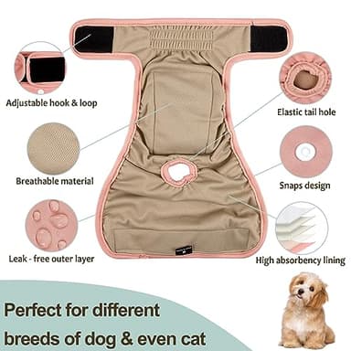 Grecle Washable Female Dog Diapers - Premium Reusable Diapers for Doggie in Heat - Highly Absorbent Dog Diapers Female for Pet Incontinence with Adjustable Snaps (Pink, M) - Image 5