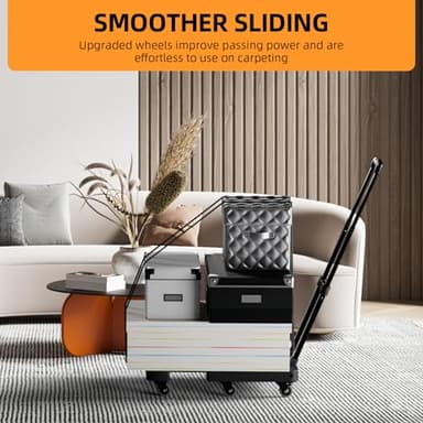Folding Hand Truck, 500 LB Heavy Duty Luggage Cart, Utility Dolly Platform Cart with 6 Wheels & 2 Elastic Ropes for Luggage, Travel, Moving, Shopping, Office Use, Black - Image 4