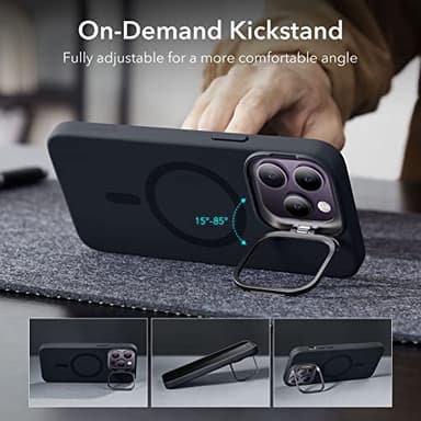 ESR for iPhone 14 Pro Max Case,Compatible with MagSafe Silicone Case with Stand, Military-Grade Protection, Built-in Camera Stash Stand, Magnetic Phone Case, Cloud Series,Black - Image 4