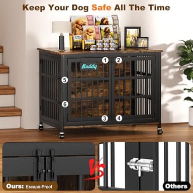 EasyCom 42"/41"/33" Dog Crate Furniture with Name Tag, XL Heavy Duty Dog Kennel Indoor for Large and Medium Dogs, Double-Doors Sturdy Dog Cage for Anxiety Dog, Decorate House as TV Stand - Image 6