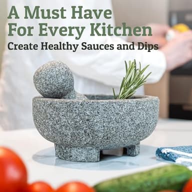 PriorityChef Granite Mortar and Pestle Set - 8 Inch Natural Stone Molcajete Mexicano for Spices, Seasonings, Pastes - Pestle and Mortar Bowl for Fresh Guacamole, Salsa, Pesto, Large, Grey - Image 4