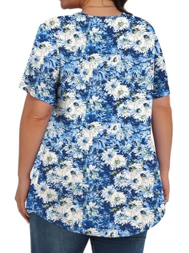 Womens Plus Size Tops Tunic Short Sleeve Crew Neck Shirts Casual Soft Blouse White Chrysanthemum 3X - Image 4