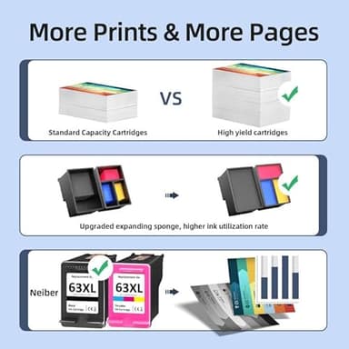 Neiber Compatible 63XL Ink Cartridge Replacement for HP Officejet 3830 4650 5255 5258 Envy 4520 3634 DeskJet 1112 2132 3630, Black, Tri-color, 2-Pack - Image 5