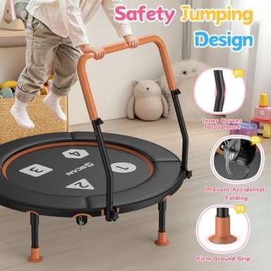 BCAN 36'' Toddler Trampoline, ASTM Certified-Foldable Mini Trampolines for Kids Ages 1-6, Adjustable Handle, Safety Pad & Foldable Legs, Baby Trampoline Indoor/Garden, Gift for Boy and Girl, Black - Image 2