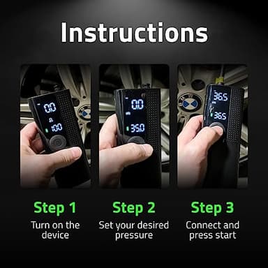 Airmoto Tire Inflator Portable Air Compressor - Air Pump For Car Tires with Digital Pressure Gauge, LED Light and Auto Shut-Off Function - Cordless Pump for Car, Motorcycle, Bicycle, Balls and More - Image 5