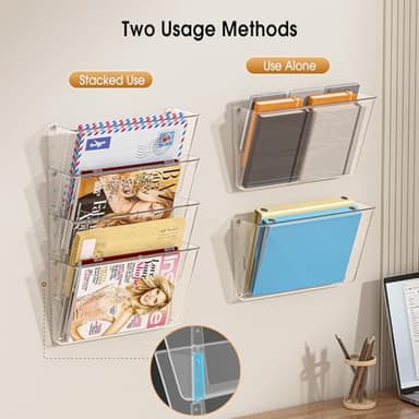 MaxGear Acrylic Wall File Organizer 6 Pockets Hanging Paper Holder Clear Wall Bins for School, Office and Home, 13x4x7 inches - Image 3