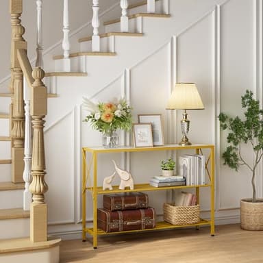 Hoctieon Gold Console Table, 3 Tier Entryway Table, Hallway Table, Narrow Sofa Table with Shelves, Entrance Table for Entryway, Gold and White - Image 2