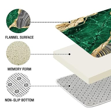 Gibelle 4 Pcs Marble Shower Curtain Set with Non-Slip Rugs, Toilet Lid Cover and Bath Mat, Luxury Emerald Green Bathroom Decor Set with Shower Curtain and Rugs and Accessories - Image 4