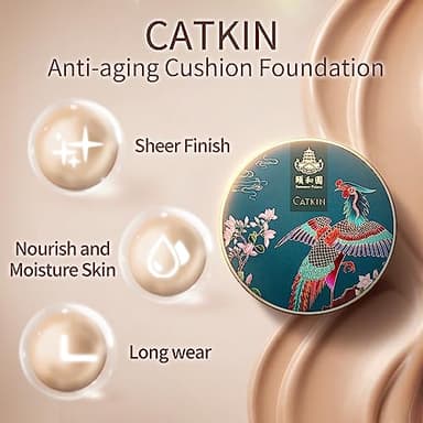 Catkin Phoenix Cushion Foundation Buildable Coverage Anti-Aging Serum Makeup, Sheer Satin Finish, Refill Included, Light Beige 0.46 Oz x 2, C01 NATURAL - Image 3