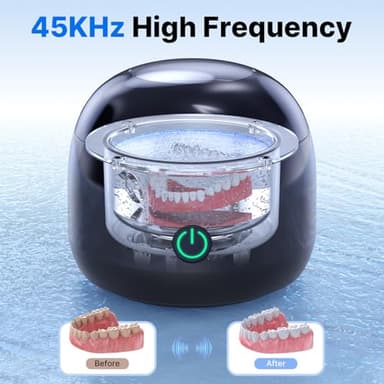 CXRUY Ultrasonic Retainer Cleaner - UV Dental Cleaning Pod Night Guard Cleaner for Dentures, Aligner, Braces, Toothbrush Heads, Jewelry (Black) - Image 3