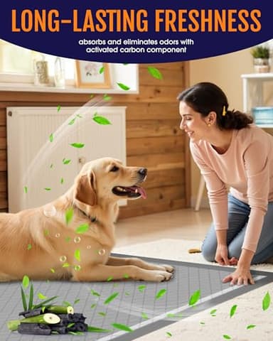 Powools Charcoal Puppy Pads - 96 Packs, 34.0"×28.0" Ultra-Large Puppy Pads, Odor-Control Carbon Pee Pads for Dogs, 6-Layer Dog Training Pads, Ultra-Absorbent & Quick-Dry Black Puppy Pads - Image 3