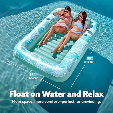 SLOOSH Inflatable Tanning Pool Lounger Float,85" x 57" Extra Large Pool Floats Adult with Pillow,4 in 1 Suntan Tub Raft Floatie,Sunbathing Bed Lounge Blow Up Ball Pit Party Gifts,XL-Cyan White - Image 2