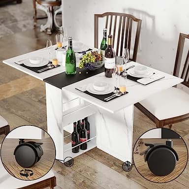 3imothrix Folding Dining Table, Dinner Table with Drawer and Storage and Shelves, Space Saving Dining Table with 6 Wheels, Kitchen Table for Small Spaces (Black) - Image 8