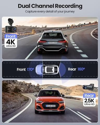 Dash Cam, 4K Ultra HD Front Camera+2K Rear Cameras, 5G WiFi - Fastest Download speeds app, Support iOS Android,WDR Night Vision, Car Camera with 3" IPS Screen 32GB Card,24H Parking Mode - Image 4