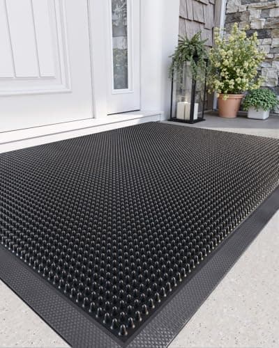 DEXI Front Door Mats Outside Entrance, Heavy Duty Non-Slip Rubber Entry Mat, Dirt Trapping Waterproof Low-Profile Welcome Doormat for Entryway, 36x48, Black - Image 1
