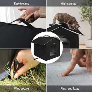 Rest-Eazzzy Outdoor Cat House, Feral Cat House Insulated with Mat and Clip, Weatherproof and Insulated, Cat Beds for Cats Kittens Puppies, Never Blow Away (Black, S 13" X 13" X 14") - Image 5