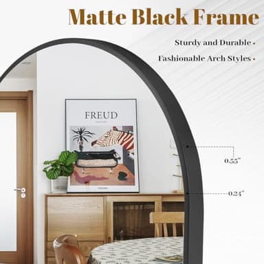 VooBang Arched Wall Mirror, 24 x 36 inch Arch Bathroom Mirror, Wall Mounted Vanity Mirror with Arch Metal Frame, Modern Bathroom Vanity Mirror for Bedroom, Living Room, Hanging or Leaning, Black - Image 4
