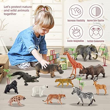 EnAuRoL 31 Pcs Safari Animals Figures Including 24 Realistic Jungle Playset Toys Zoo Animals for Toddlers 3+ Years Old Ideal Gift for Boys and Girls - Image 5