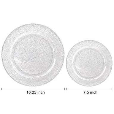 WDF 120PCS Silver Plastic Plates- Disposable Silver Glitter Plates, Premium Heavy Duty 60-10.25" Dinner Plates and 60-7.5" Salad Plates for Parties &Wedding - Image 2