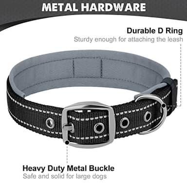 Joytale Dog Collar for Extra Large Dogs, Neoprene Padded and Adjustable, Reflective Wide Heavy Duty Pet Collars with Durable Metal Belt Buckle for Walking, Black, XL - Image 5