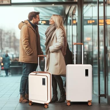 WireHot 2 Piece Luggage Sets with Spinner Wheels Front Open Pocket, ABS+PC Suitcase with TSA Lock & YKK Zipper, Carry On 20/24 inch Medium +Toiletry Bag+Handbag, Apricot Off White - Image 9