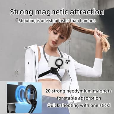 XLMJDZQ Phone Chest Mount,Magnetic Neck Chest Mount with Wireless Remote,Neck Holder for iPhone Android Phones,POV Phone Holder(Gray Shelf Model) - Image 2