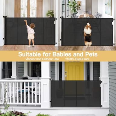 Reinforced 42" Extra Tall Pet Gate 55" Wide Retractable Baby Gate with Support Rods - Retractable Dog Gate Indoor/Outdoor Retractable Gate, Bottom Anti-Escape Tall Dog Gates for Doorways, Black - Image 4