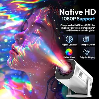 Mini Smart Projector LUXVYN V1 Portable Projector with WiFi and Bluetooth 200 ANSI 4K Support HD Resolution, Auto Keystone Correction Video Projector, 180° Rotatable Stand for Home Movie Pure white - Image 3