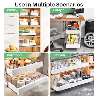 2 Packs Pull out Cabinet Organizer, Expandable(12"-20") Heavy Duty Slide out Drawers Fixed with Adhesive Nano Film for Pots, Roll out Shelf Storage for Kitchen Base Cabinet Organization(3 Rails) - Image 9