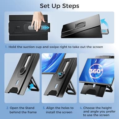 Enzion Laptop Screen Extender 16.1", 1200P FHD, Portable Monitor 360° Rotating Detachable Stand, Height Adjustable Laptop Monitor Extender for 13-17.5", Plug-Play for Mac/OS/Wins/Chrome/Dex - Image 7